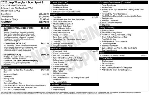 Hydro Blue Pearl 2026 Jeep Wrangler Sport