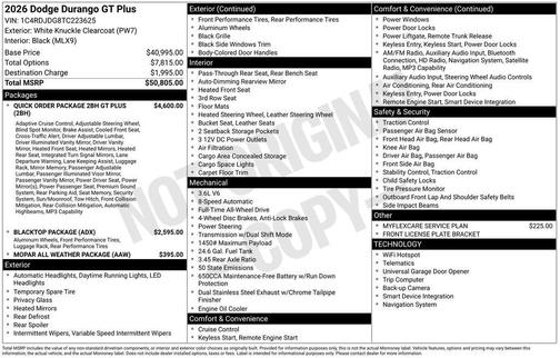 White Knuckle Clearcoat 2026 Dodge Durango GT