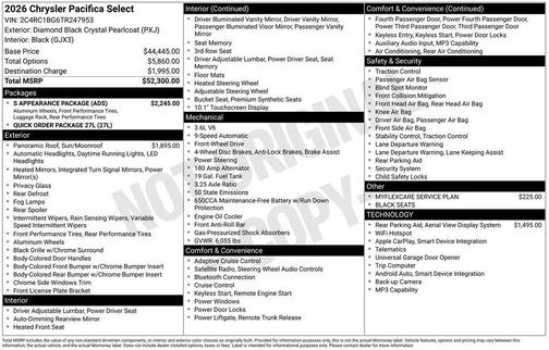 Diamond Black 2026 Chrysler Pacifica Select