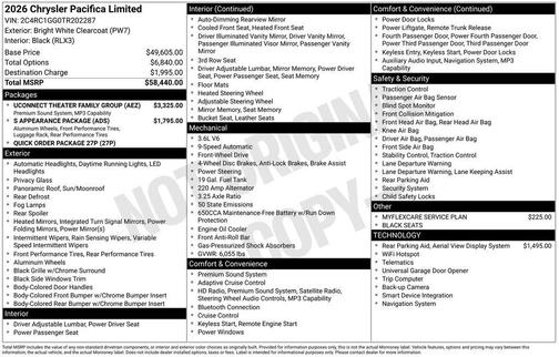 Bright White Clearcoat 2026 Chrysler Pacifica Limited