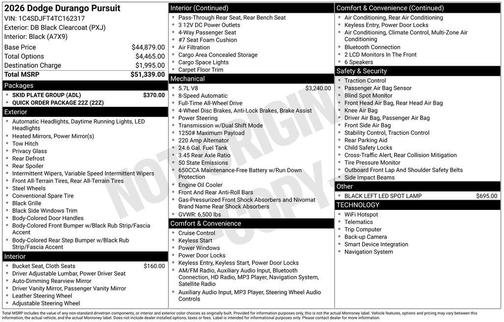 DB Black Crystal Clearcoat 2026 Dodge Durango Pursuit