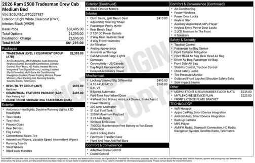 Bright White Clearcoat 2026 RAM 2500 Tradesman