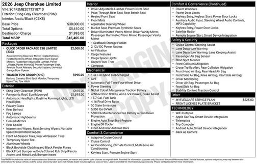 Sting Gray Clearcoat 2026 Jeep Cherokee LAREDO/LIMITED