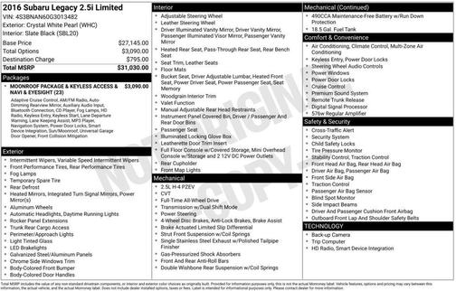 2016 Subaru Legacy Limited