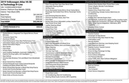 2019 Volkswagen Atlas 3.6L SE w/Technology