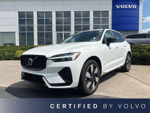 Crystal White Metallic 2025 Volvo XC60 Plug-In Hybrid Plus, T8 AWD Electric/Gasoline, Dark
