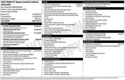 Arctic Gray Metallic 2022 BMW X7 xDrive40i
