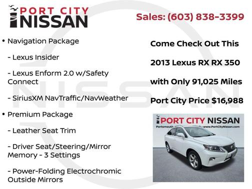 Starfire Pearl 2013 Lexus RX 350 Base