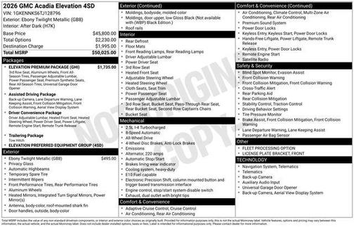 Ebony Twilight Metallic 2026 GMC Acadia Elevation AWD