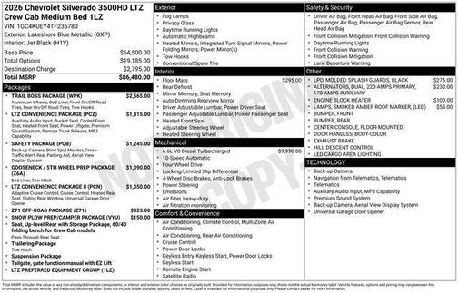 Lakeshore Blue Metallic 2026 Chevrolet Silverado 3500 LTZ