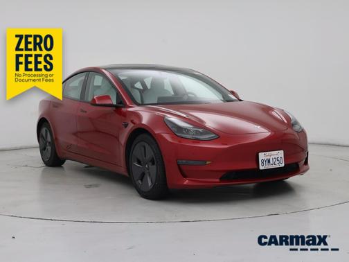 Red 2021 Tesla Model 3 Standard Range Plus