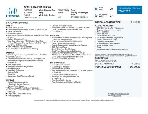 2019 Honda Pilot Touring 8-Passenger