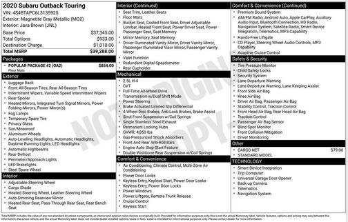 2020 Subaru Outback Touring