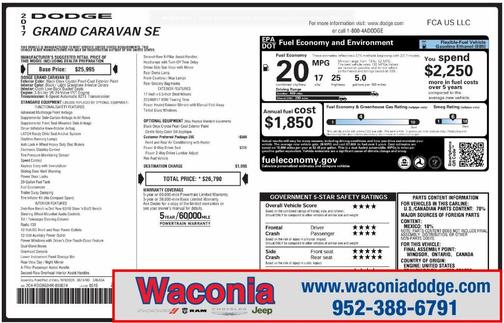 Black Onyx Crystal Pearlcoat 2017 Dodge Grand Caravan SE