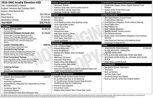 2026 GMC Acadia Elevation