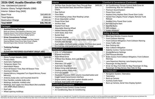 Ebony Twilight Metallic 2026 GMC Acadia Elevation