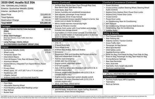 Quicksilver Metallic 2020 GMC Acadia SLE