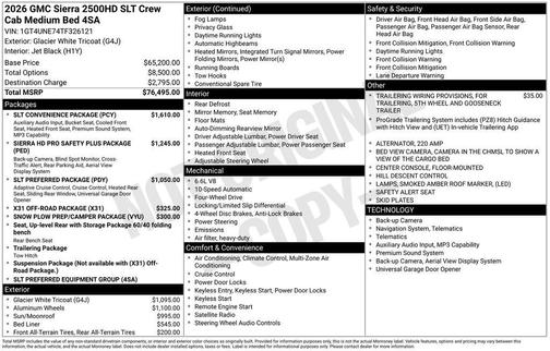 Glacier White 2026 GMC Sierra 2500 SLT
