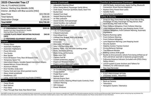 Sterling Gray Metallic 2025 Chevrolet Trax LT