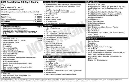 Summit White 2026 Buick Encore GX Sport Touring