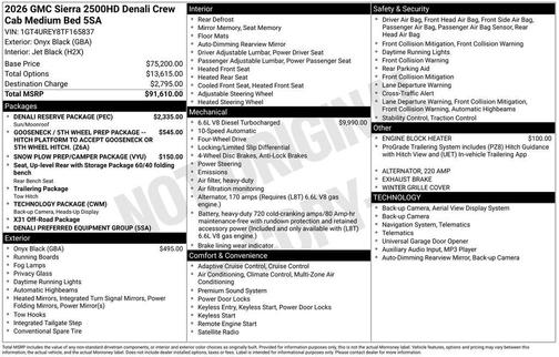 Onyx Black 2026 GMC Sierra 2500 Denali