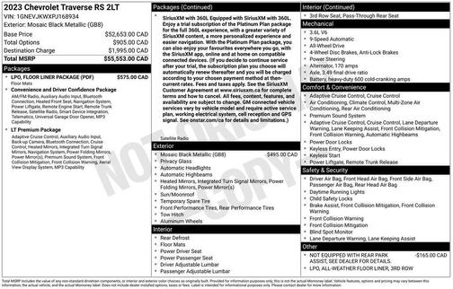 Black 2023 Chevrolet Traverse RS