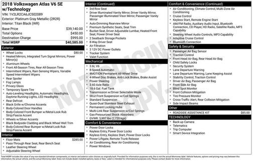 2018 Volkswagen Atlas 3.6L SE w/Technology