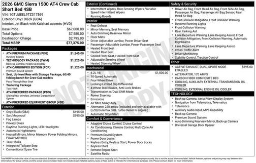 Onyx Black 2026 GMC Sierra 1500 AT4