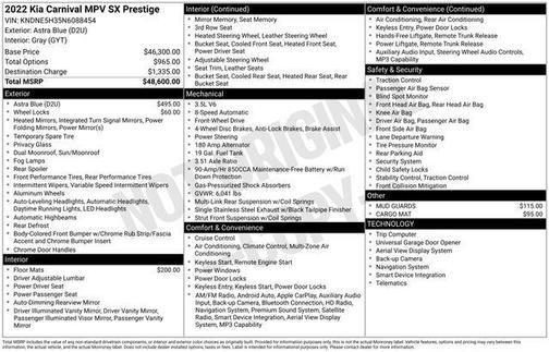 Astra Blue 2022 Kia Carnival SX Prestige