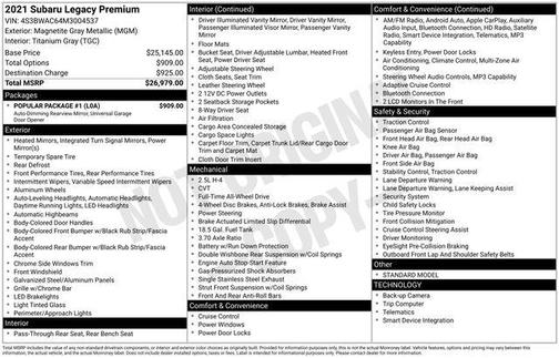 Magnetite Gray Metallic 2021 Subaru Legacy Premium