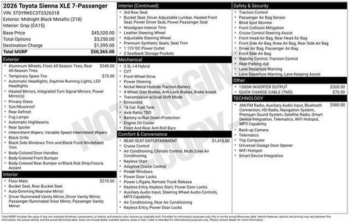 Midnight Black Metallic 2026 Toyota Sienna XLE