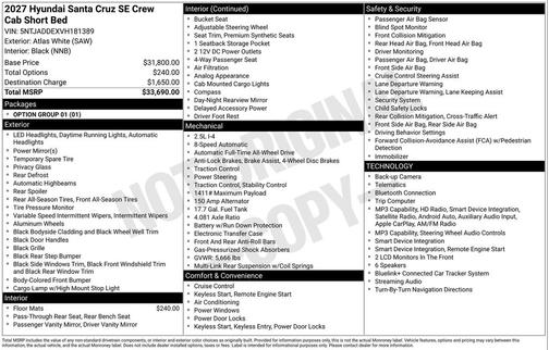 Atlas White 2027 Hyundai SANTA CRUZ SE
