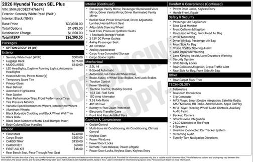 White Pearl 2026 Hyundai TUCSON SEL Plus
