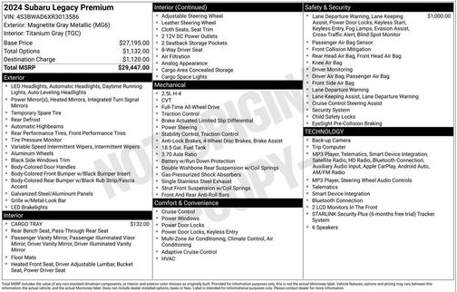 Magnetite Gray Metallic 2024 Subaru Legacy Premium