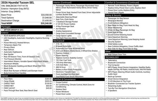 Hampton Gray 2026 Hyundai TUCSON SEL