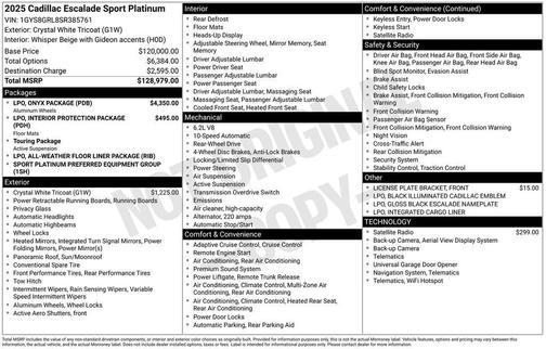 Crystal White Tricoat 2025 Cadillac Escalade Sport Platinum