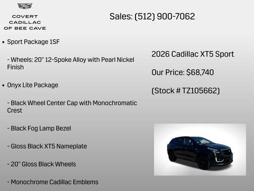 Stellar Black Metallic 2026 Cadillac XT5 Sport