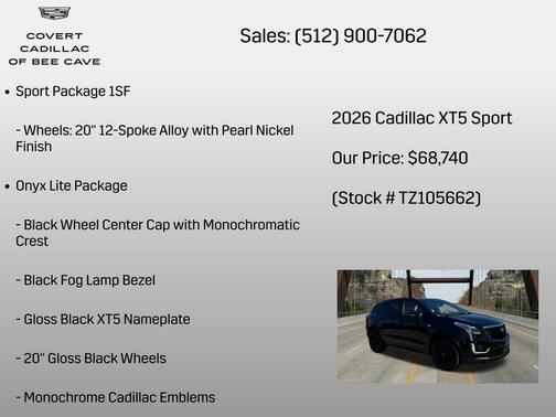 Stellar Black Metallic 2026 Cadillac XT5 Sport