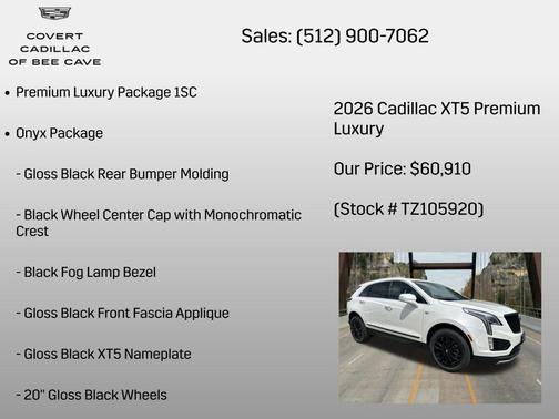 Crystal White Tricoat 2026 Cadillac XT5 Premium Luxury