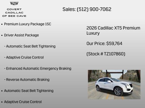 Crystal White Tricoat 2026 Cadillac XT5 Premium Luxury