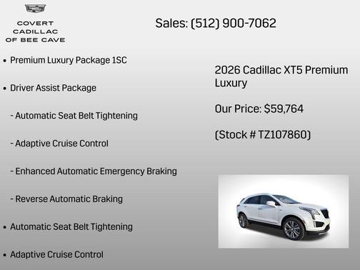 Crystal White Tricoat 2026 Cadillac XT5 Premium Luxury