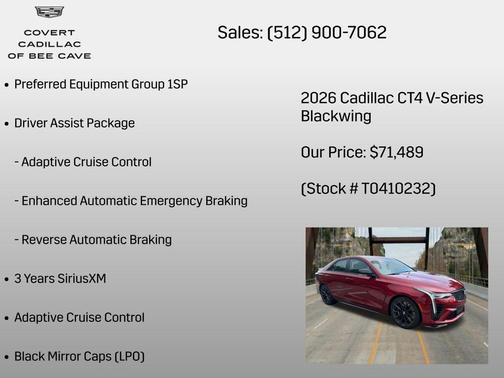 Radiant Red Tintcoat 2026 Cadillac CT4-V V-Series Blackwing RWD