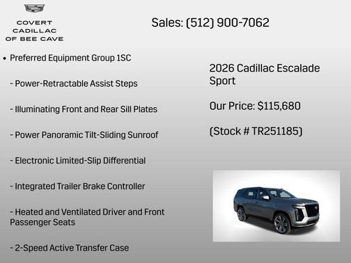Argent Silver Metallic 2026 Cadillac Escalade Sport