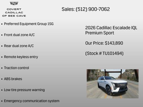 Vibrant White Tricoat 2026 Cadillac Escalade IQL Premium Sport