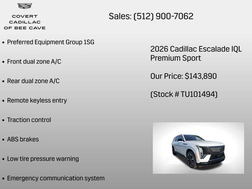 Vibrant White Tricoat 2026 Cadillac Escalade IQL Premium Sport