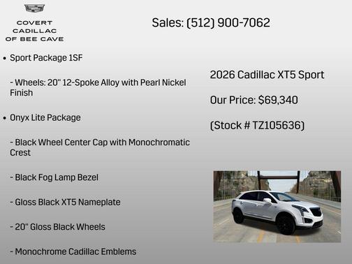 Crystal White Tricoat 2026 Cadillac XT5 Sport