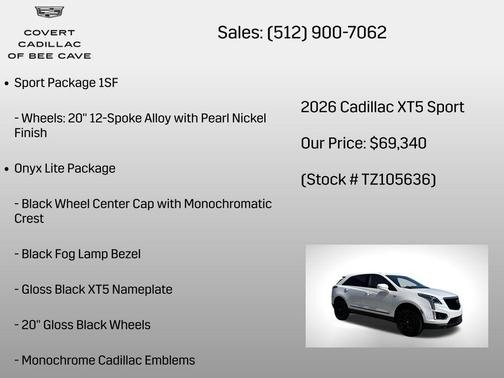 Crystal White Tricoat 2026 Cadillac XT5 Sport