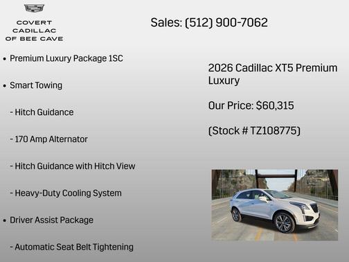Crystal White Tricoat 2026 Cadillac XT5 Premium Luxury
