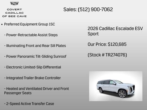 Vibrant White Tricoat 2026 Cadillac Escalade ESV Sport