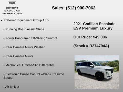 Crystal White Tricoat 2021 Cadillac Escalade ESV Premium Luxury